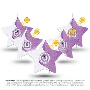 ExpressionMed Solar Violet Freestyle Libre 3 and Libre 3 Plus Star Shape Tape, 5-Pack Tape and 5-Pack Sticker Solar-Reactive Purple, Patch CGM Design