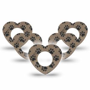ExpressionMed Fuzzy Pawprints Freestyle Libre, Libre 2 Plus, and Abbott Lingo Heart, 5-Pack Fleece like paw pattern Adhesive Tape for Continuous Glucose Monitor