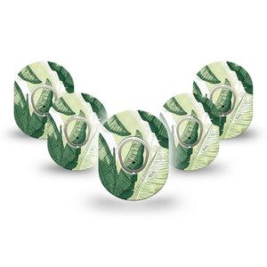 ExpressionMed Palm Leaf Dexcom G7 and Dexcom Stelo Glucose Biosensor System Mini, 5-Pack Tape and 5-Pack Sticker Shady and sunny leaves Sensor Cover for Continuous Glucose Monitor