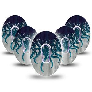 ExpressionMed Tentacles Dexcom G6 Tape, 5-Pack Tape and 5-Pack Sticker Kraken-Inspired, Plaster Continuous Glucose Monitor Design