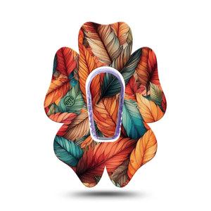 ExpressionMed Fall Leaf Feathers Dexcom G6 Flower Shape Tape Single Tape and Single Sticker Bouquet of Orange Green Blue Feathers Adhesive Patch Continuous Glucose Monitor Design