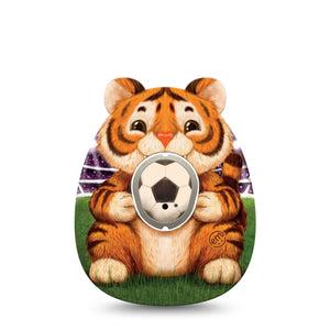 ExpressionMed Playful Tiger Dexcom G7 and Dexcom Stelo Glucose Biosensor System, Single Tape and Single Sticker soccer animal pattern Overlay Patch for CGM