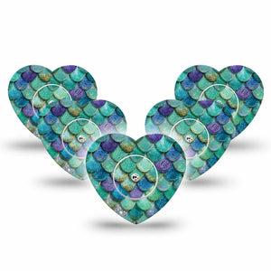 ExpressionMed Mermaid Scales Freestyle Libre, Libre 2 Plus, and Abbott Lingo Heart, 5-Pack Tape and 5-Pack Sticker mermaid scale pattern Plaster for Continuous Glucose Monitor