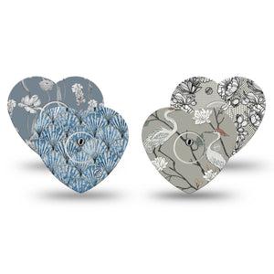 ExpressionMed Graceful Shores Freestyle Libre 3 and Libre 3 Plus Heart, 4-Pack Tape and 4-Pack Sticker, Icy blue and gray Patch for CGM