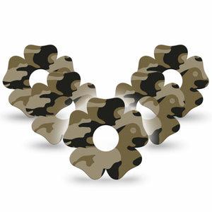 ExpressionMed Camo Freestyle Libre 3 and Libre 3 Plus Flower Shape Tape 5-Pack Tape Tactical Gray Overlay Tape CGM Design
