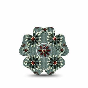 ExpressionMed Green Embroidery Freestyle Libre 3 and Libre 3 Plus Flower Shape Tape, Single Tape and Single Sticker Fall Winter Themed, Overlay Tape CGM Design