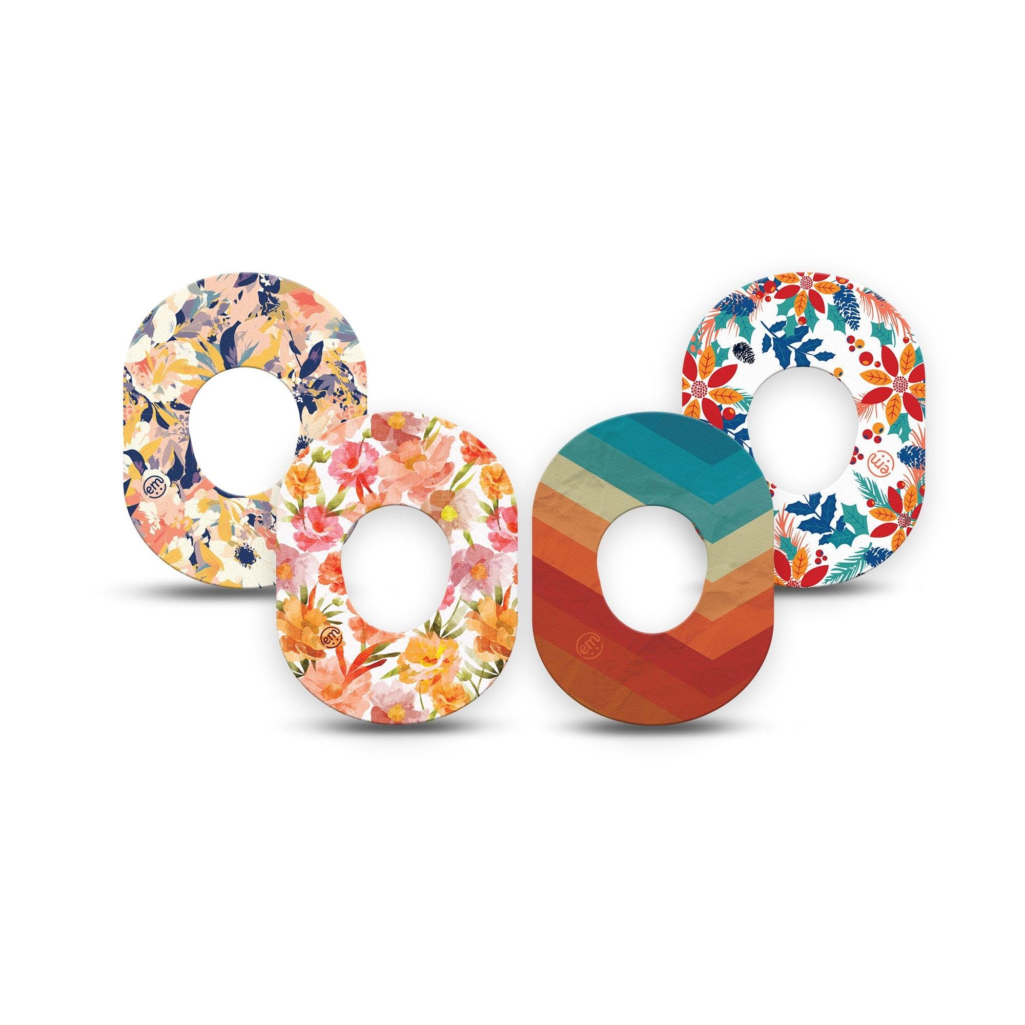 ExpressionMed Jewel Tone Glow Variety Pack Dexcom G7 Mini Tape, Dexcom Stelo Glucose Biosensor System, 4-Pack Tape Variety Bright Winter Flowers, Patch Continuous Glucose Monitor Design