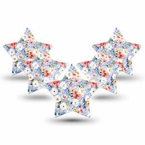 ExpressionMed Petal Breeze Freestyle Libre, Libre 2 Plus, and Abbott Lingo Star, 5-Pack Tape and 5-Pack Sticker Baby blue spring Waterproof Sensor Cover for Continuous Glucose Monitor