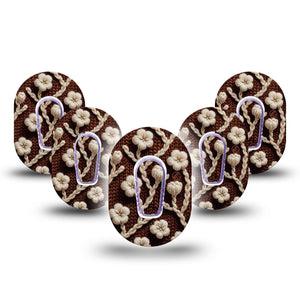 ExpressionMed Cozy Sweater Dexcom G6 Mini Tape, 5-Pack Tape and 5-Pack Sticker Brown Sweater White Petals Inspired, Adhesive Tape CGM Design