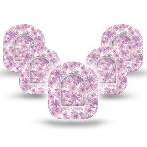 ExpressionMed Purple Daisy Omnipod Mini Tape, 5-Pack Tape and 5-Pack Sticker Lilac Tranquility Blooms, Adhesive Tape Pump Design