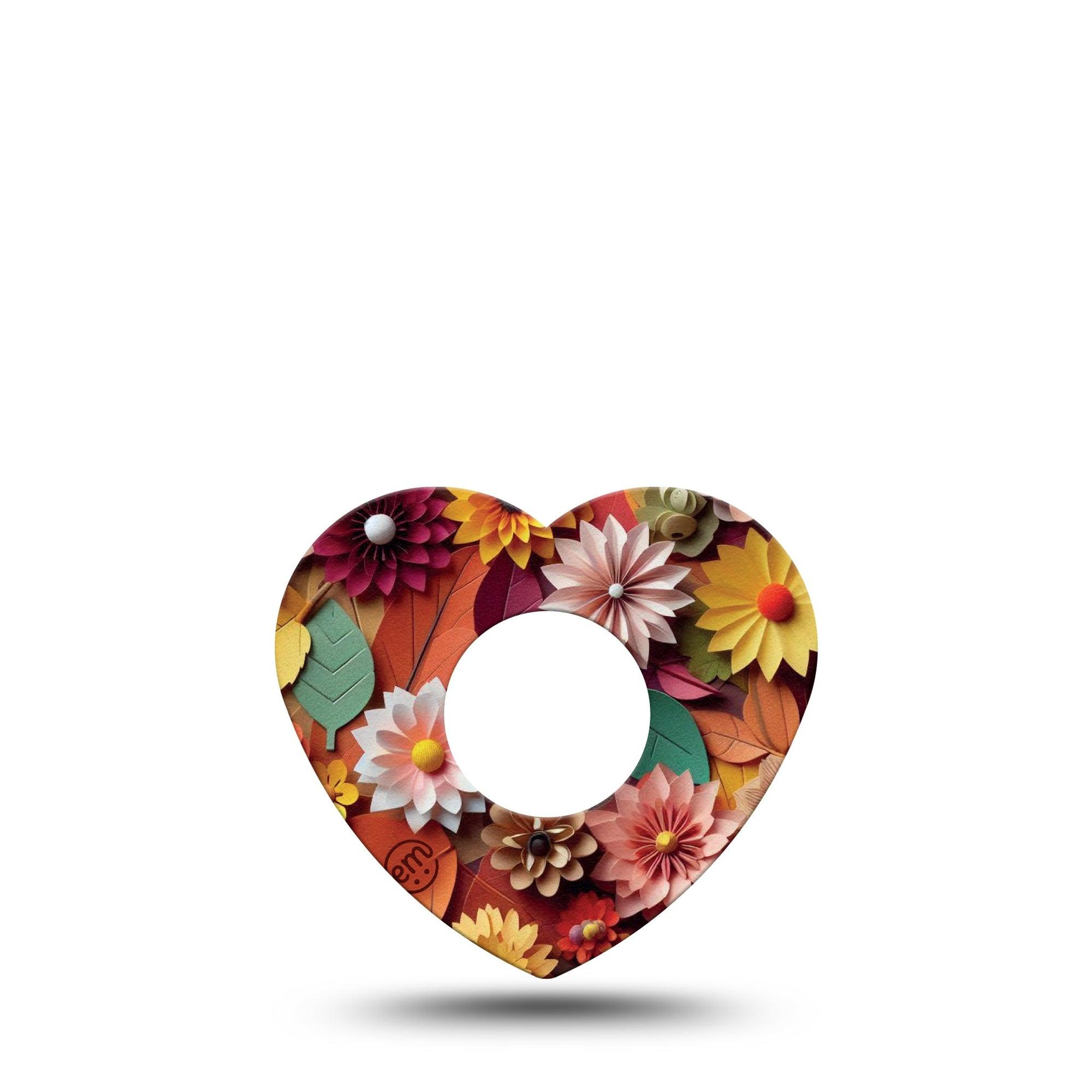 ExpressionMed 3D Floral Infusion Set Heart Shape Tape 5-Pack Tape Orange Fall Toned 3D Florals And Leaves, Adhesive Tape Continuous Glucose Monitor Design