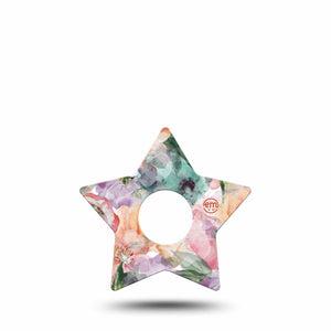 ExpressionMed Flower Clouds Freestyle Libre 3 Star Shape Tape Single Tape Soft-Colored Textured Florals, Patch CGM Design