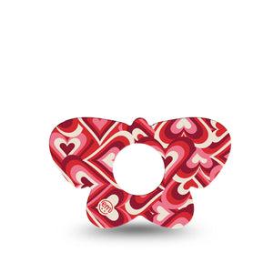 ExpressionMed Valentine Hearts Infusion Set Butterfly Shape Tape 5-Pack Tape Red Pink Brown Hearts, Plaster Continuous Glucose Monitor Design