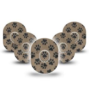 ExpressionMed Fuzzy Pawprints Dexcom G7 and Dexcom Stelo Glucose Biosensor System, 5-Pack Tape and 5-Pack Sticker Textile inspired  Accessories for Continuous Glucose Monitor