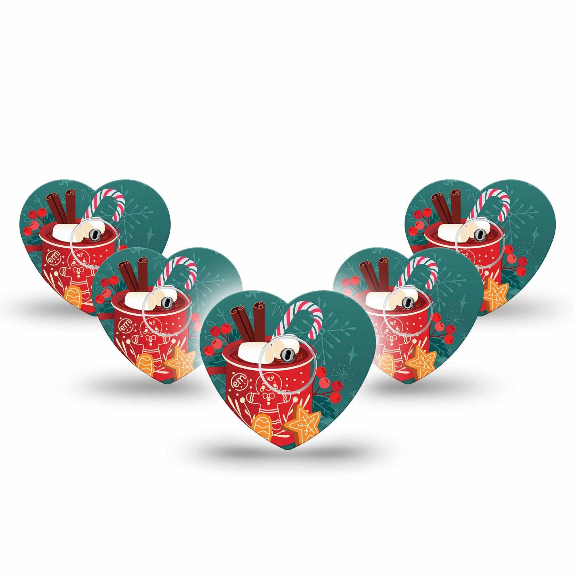 ExpressionMed Hot Chocolate Freestyle Libre 3 Heart Shape Tape 5-Pack Tape and 5-Pack Sticker Cozy Hot Chocolate Drink, Patch CGM Design