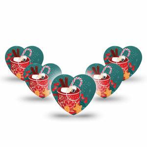 ExpressionMed Hot Chocolate Freestyle Libre 3 Heart Shape Tape 5-Pack Tape and 5-Pack Sticker Cozy Hot Chocolate Drink, Patch CGM Design