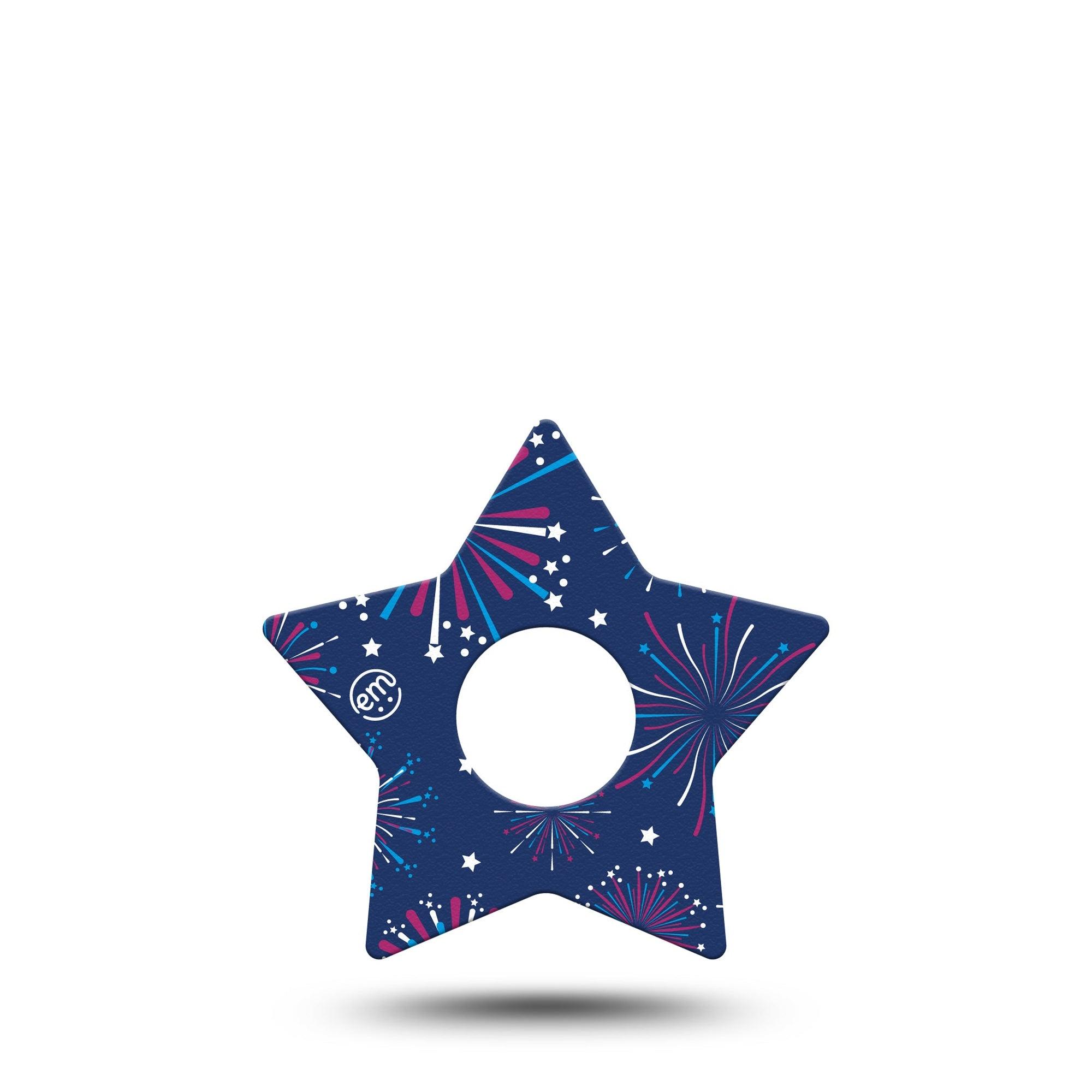 ExpressionMed Night Sky Celebration Freestyle Libre 3 Star Shape Tape Single Independence Day Firework, Patch CGM Design