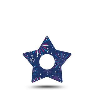 ExpressionMed Night Sky Celebration Freestyle Libre 3 Star Shape Tape Single Independence Day Firework, Patch CGM Design