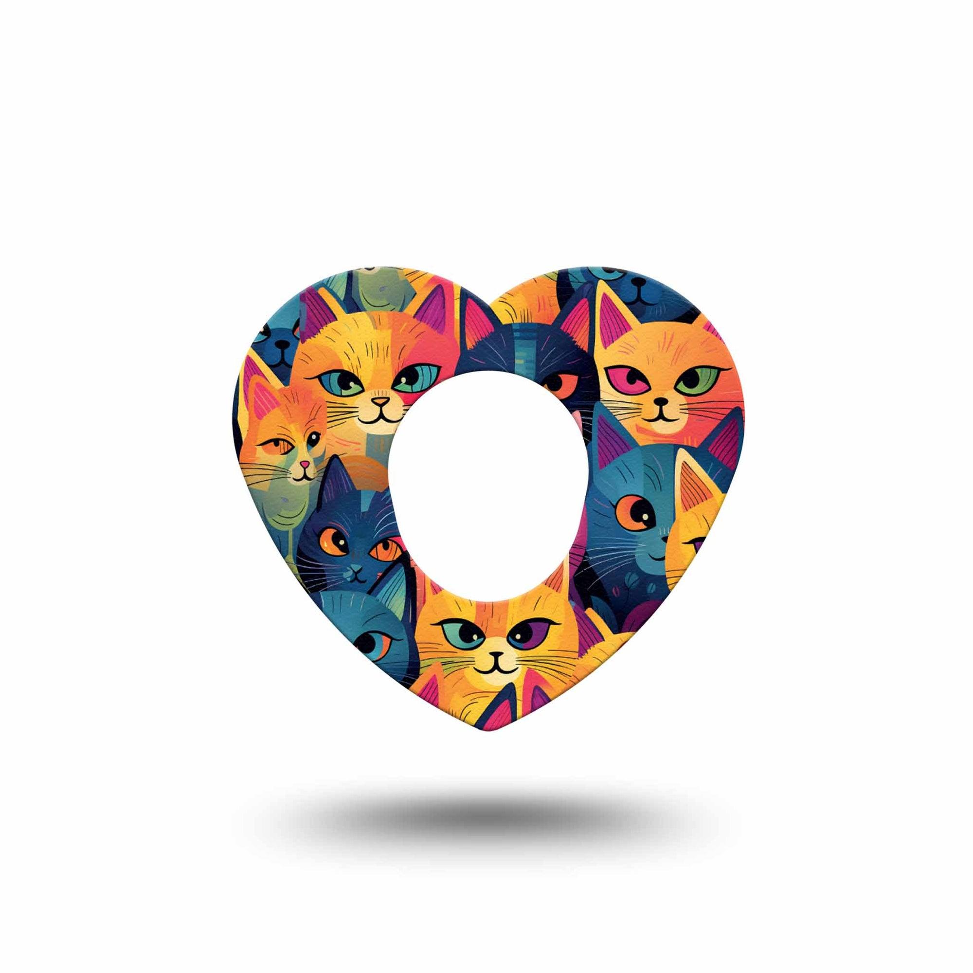 ExpressionMed Catorama Dexcom G7 Heart Shape Tape, Dexcom Stelo Glucose Biosensor System, Single Tape Brightly Colored Kitty Art Overlay Patch CGM Design