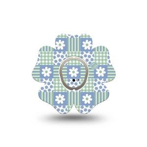 ExpressionMed Patchwork Flowers Dexcom G7 and Dexcom Stelo Glucose Biosensor System Flower, Single Tape and Single Sticker Daisies and plaid Patch for CGM