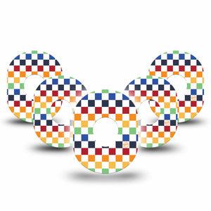 ExpressionMed Rainbow Checkerboard Dexcom G7 Tape, Dexcom Stelo Glucose Biosensor System, 5-Pack Tape Multicolored Checkerboard, Overlay Tape CGM Design