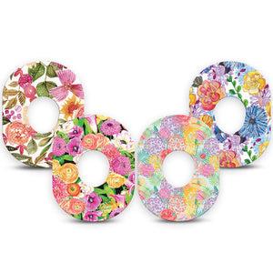 ExpressionMed Bloom Pop Dexcom G7 and Dexcom Stelo Glucose Biosensor System, 4-Pack Tape Pop of color florals Fixing Ring Tape for Continuous Glucose Monitor