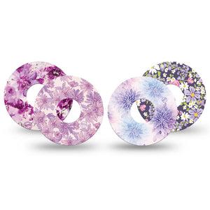 ExpressionMed Violet Garden Freestyle Libre 3 and Libre 3 Plus, 4-Pack Tape Purple daisies Best Covers for CGM