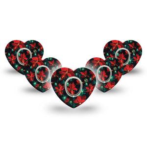 ExpressionMed Christmas Floral Dexcom G7 Heart Shape Tape, Dexcom Stelo Glucose Biosensor System, 5-Pack Tape and 5-Pack Sticker Holiday Florals, Overlay Patch CGM Design