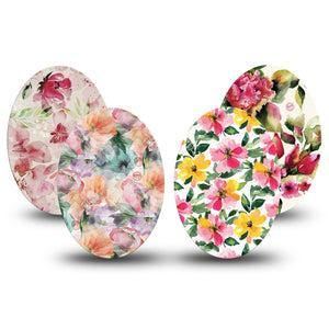 ExpressionMed Fragile Flowers Medtronic Guardian Enlite Universal Oval, 4-Pack Tape Variety Pinky Florals, Plaster CGM Design