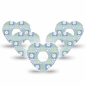 ExpressionMed Patchwork Flowers Freestyle Libre 3 and Libre 3 Plus Heart, 5-Pack Daisies and plaid Overlay Tape for Continuous Glucose Monitor