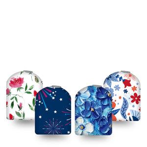 ExpressionMed Red, White & Bloom Variety Pack Omnipod Full Wrap Center Sticker 4-Pack Sticker Variety Cute Independence Day Prints, Vinyl Decoration Pump Design
