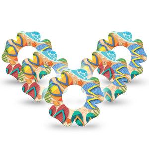 ExpressionMed Flip Flops Freestyle Libre 2 Flower Shape Tape, Abbott Lingo,  5-Pack Colorful Flip Flops In The Sand Fixing Ring Tape CGM Design