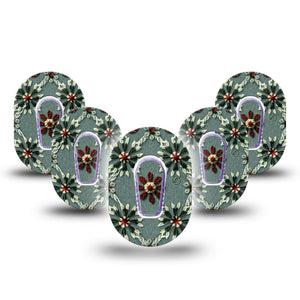 ExpressionMed Green Embroidery Dexcom G6 Mini Tape, 5-Pack Tape and 5-Pack Sticker Autumn Winter Style Embroidery, Adhesive Tape CGM Design