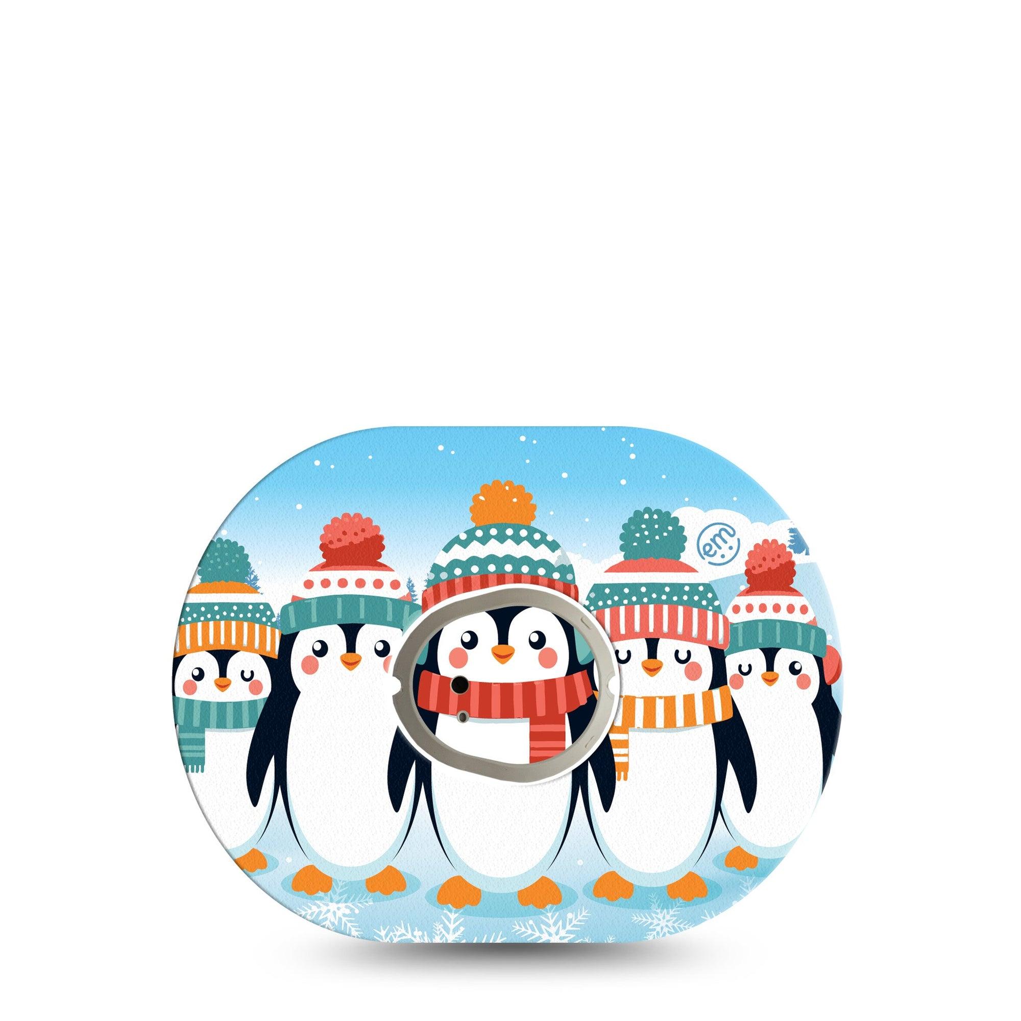 ExpressionMed Penguins In Row Dexcom G7 Tape, Dexcom Stelo Glucose Biosensor System, Single Tape and Single Sticker Group of Penguins, Overlay Tape Continuous Glucose Monitor Design