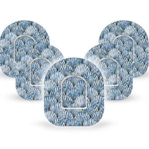 ExpressionMed Seashells Omnipod Tape, 5-Pack Tape and 5-Pack Sticker Blue Clam Shell, Adhesive Patch Pump Design