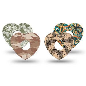 ExpressionMed Khaki Florals Variety Pack Freestyle Libre 3 and Libre 3 Plus Heart Shape Tape 4-Pack Tape Variety Beige Green Camo Flowers, Patch CGM Design