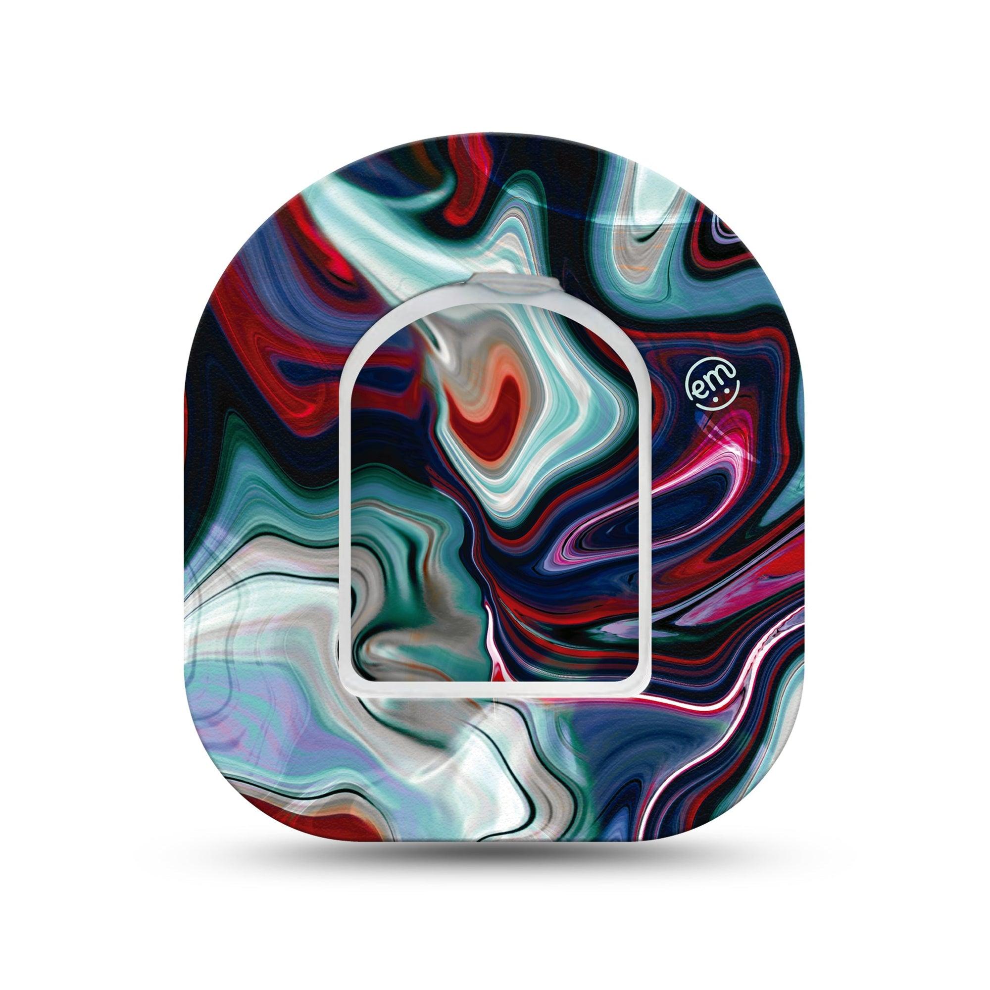 ExpressionMed Moody Marble Omnipod Surface Center Sticker and Mini Tape Blues and Reds Marble Swirl Vinyl Sticker and Tape Design Pump Design