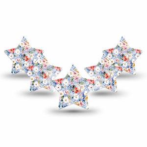 ExpressionMed Petal Breeze Freestyle Libre 3 and Libre 3 Plus Star, 5-Pack Tape and 5-Pack Sticker Tiny florals Fixing Ring Patch for Continuous Glucose Monitor