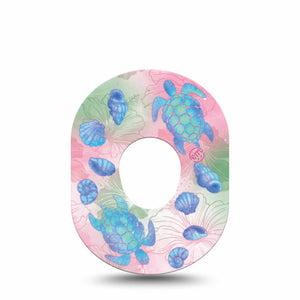 ExpressionMed Turtley One-derful Dexcom G7 and Dexcom Stelo Glucose Biosensor System, Single Tape Pink hibiscus blue turtles Fixing Ring Patch for CGM
