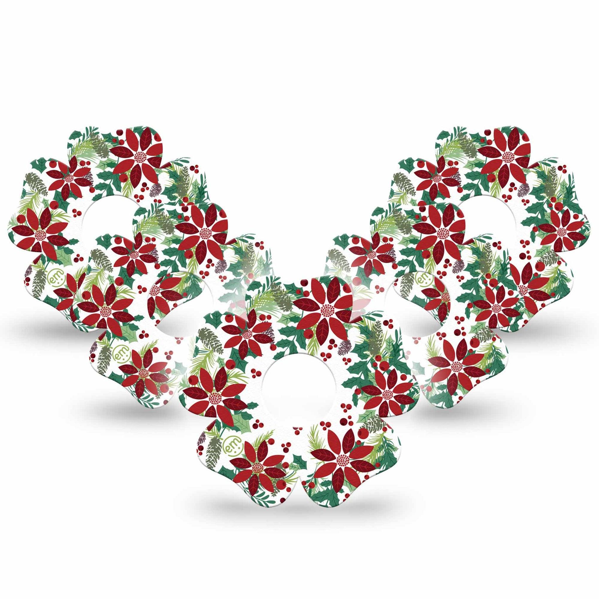 ExpressionMed Christmas Wreath Freestyle Libre 3 Flower Shape Tape 5-Pack Tape Christmas Theme Foliage, Plaster CGM Design