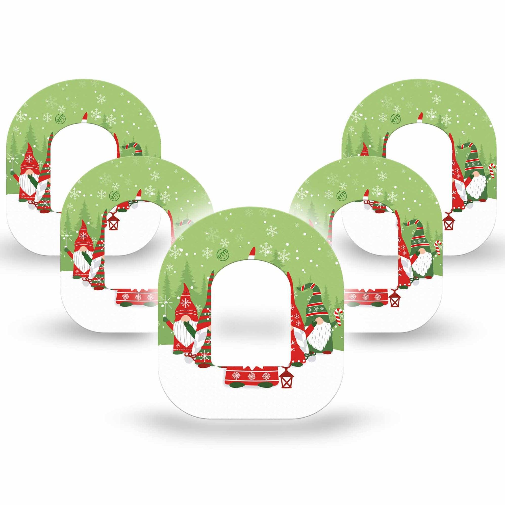 ExpressionMed Holiday Gnomies Omnipod Tape 5-Pack Tape Bright Cute Christmas Gnomes, Adhesive Patch Pump Design