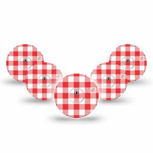 ExpressionMed Red Gingham Freestyle Libre 3 and Libre 3 Plus, 5-Pack Tape and 5-Pack Sticker Classic red gingham Sensor Cover for CGM