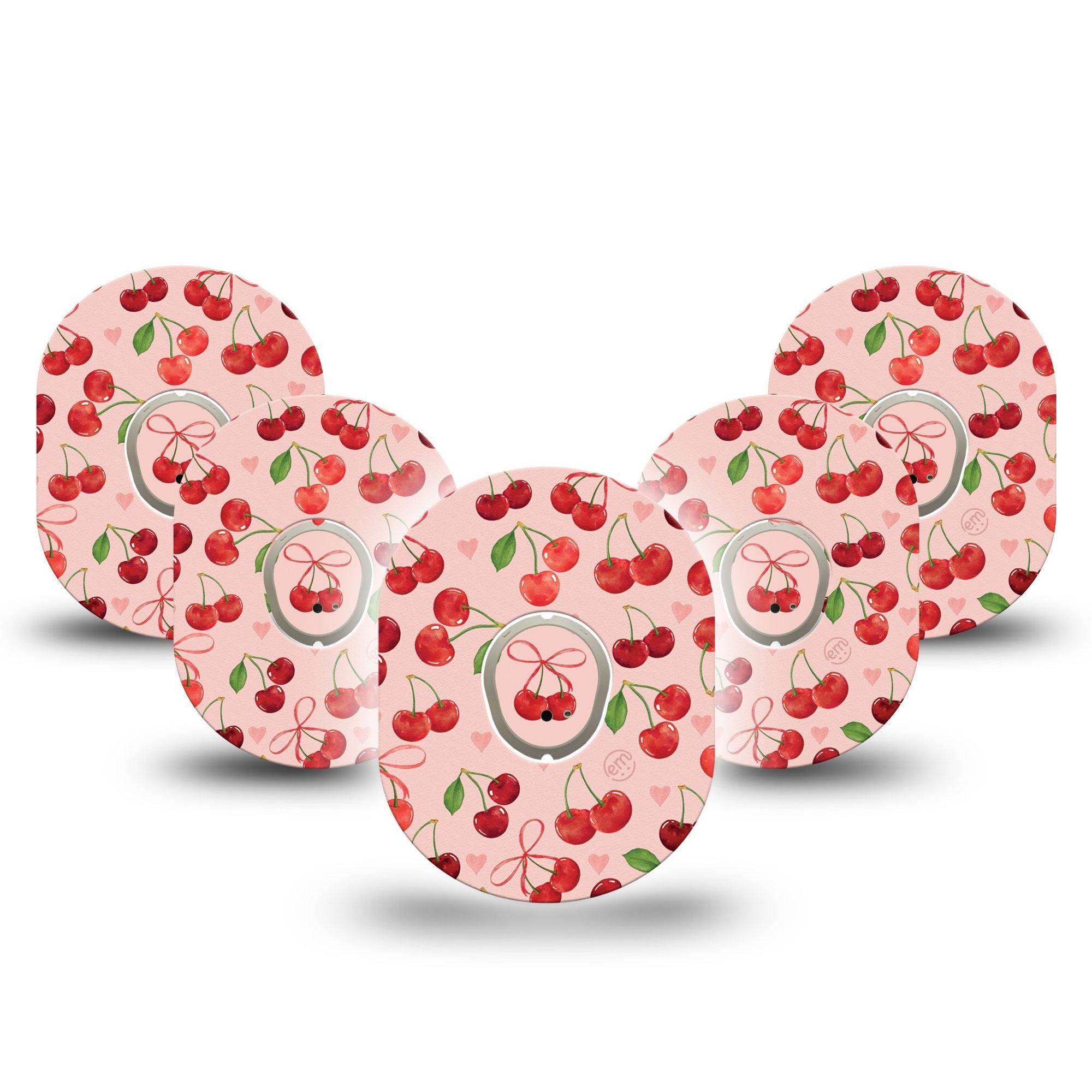 ExpressionMed Cherries Dexcom G7 Tape, Dexcom Stelo Glucose Biosensor System, 5-Pack Tape and 5-Pack Sticker Red Cherries, Overlay Tape CGM Design