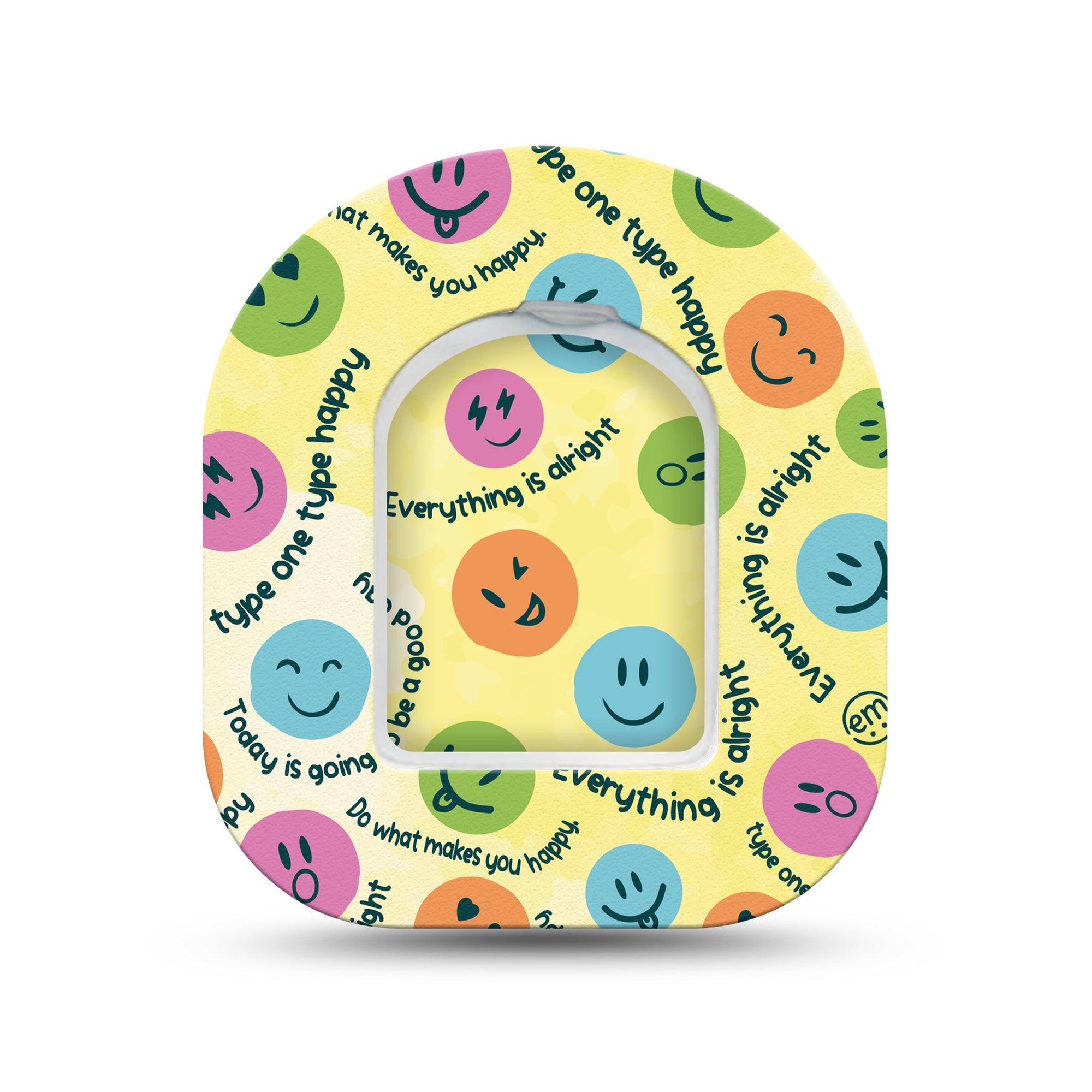 ExpressionMed Smiley Omnipod Surface Center Sticker and Mini Tape Positive Outlook Inspired Vinyl Sticker and Tape Design Pump Design