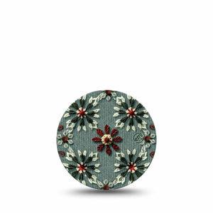 ExpressionMed Green Embroidery Freestyle Libre 3 and Libre 3 Plus Overpatch, Single Tape Muted Green Knit Florals, Adhesive Patch CGM Design