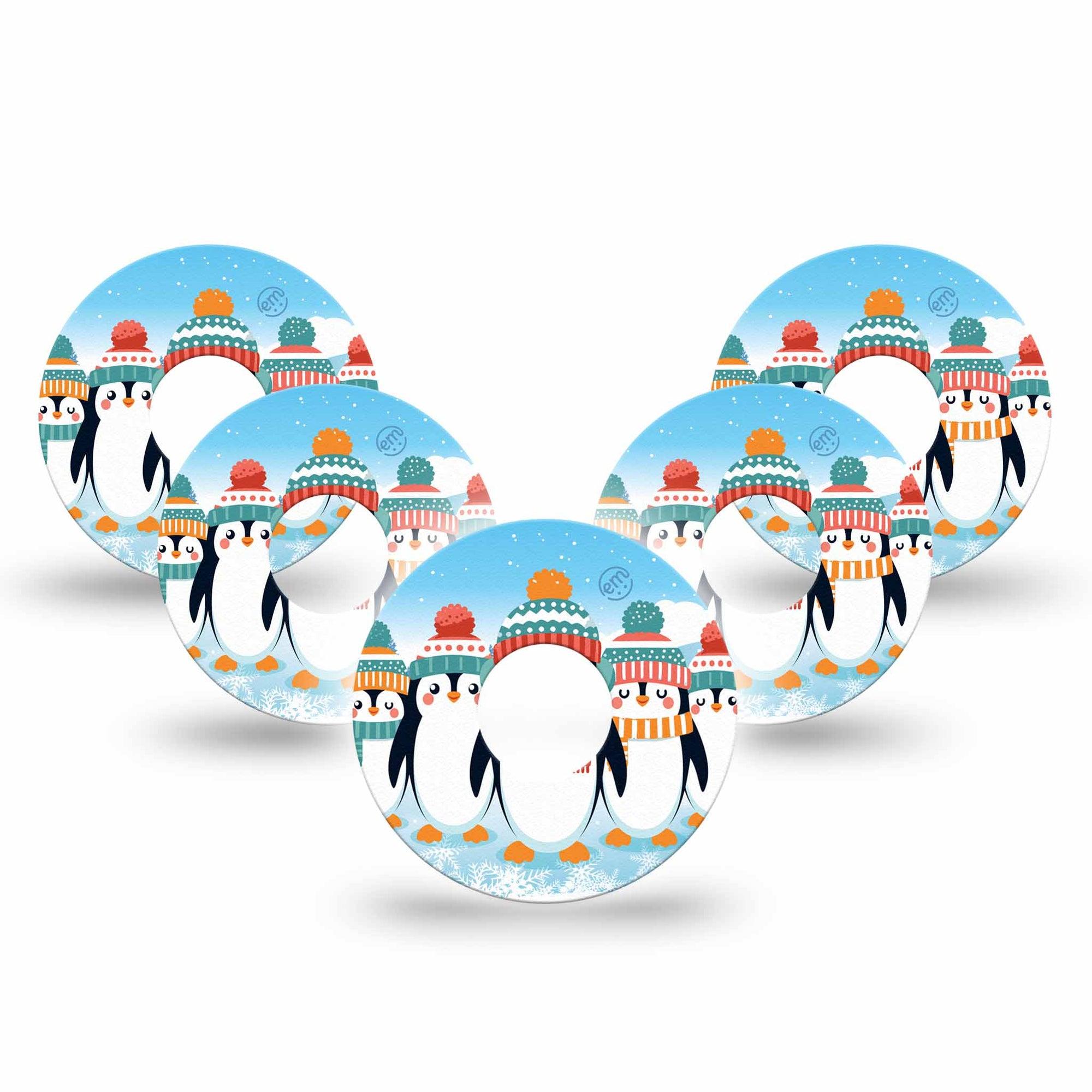 ExpressionMed Penguins In Row Freestyle Libre 3 Tape 5-Pack Tape Seasonal Cute Penguins, Adhesive Tape CGM Design