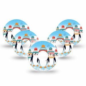 ExpressionMed Penguins In Row Freestyle Libre 3 Tape 5-Pack Tape Seasonal Cute Penguins, Adhesive Tape CGM Design