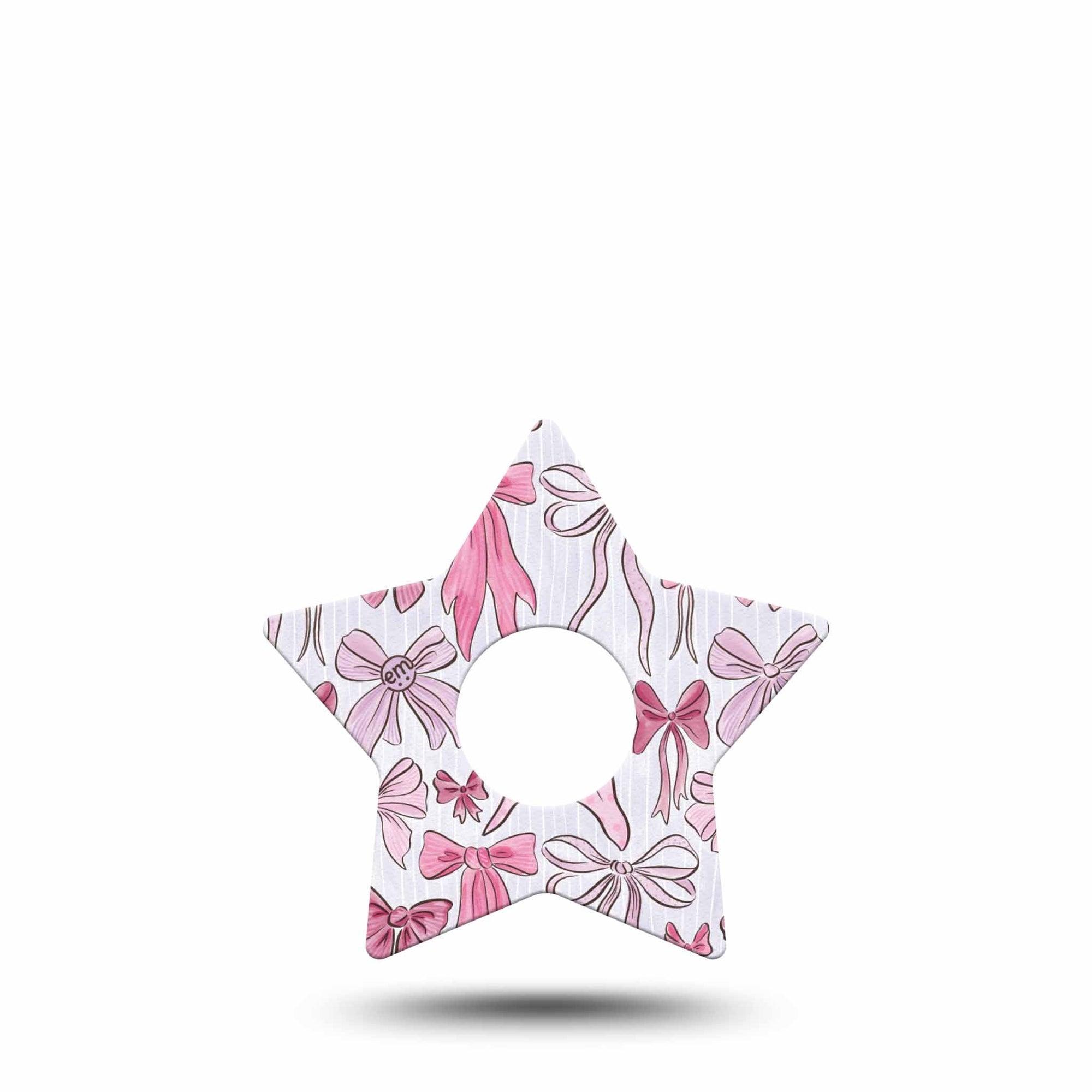 ExpressionMed Bows and Ribbons Freestyle Libre 3 and Libre 3 Plus Star Shape Tape Single Tape Pink Fabric Ribbon Bow Inspired, Patch CGM Design