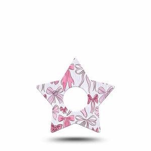 ExpressionMed Bows and Ribbons Freestyle Libre 3 and Libre 3 Plus Star Shape Tape Single Tape Pink Fabric Ribbon Bow Inspired, Patch CGM Design