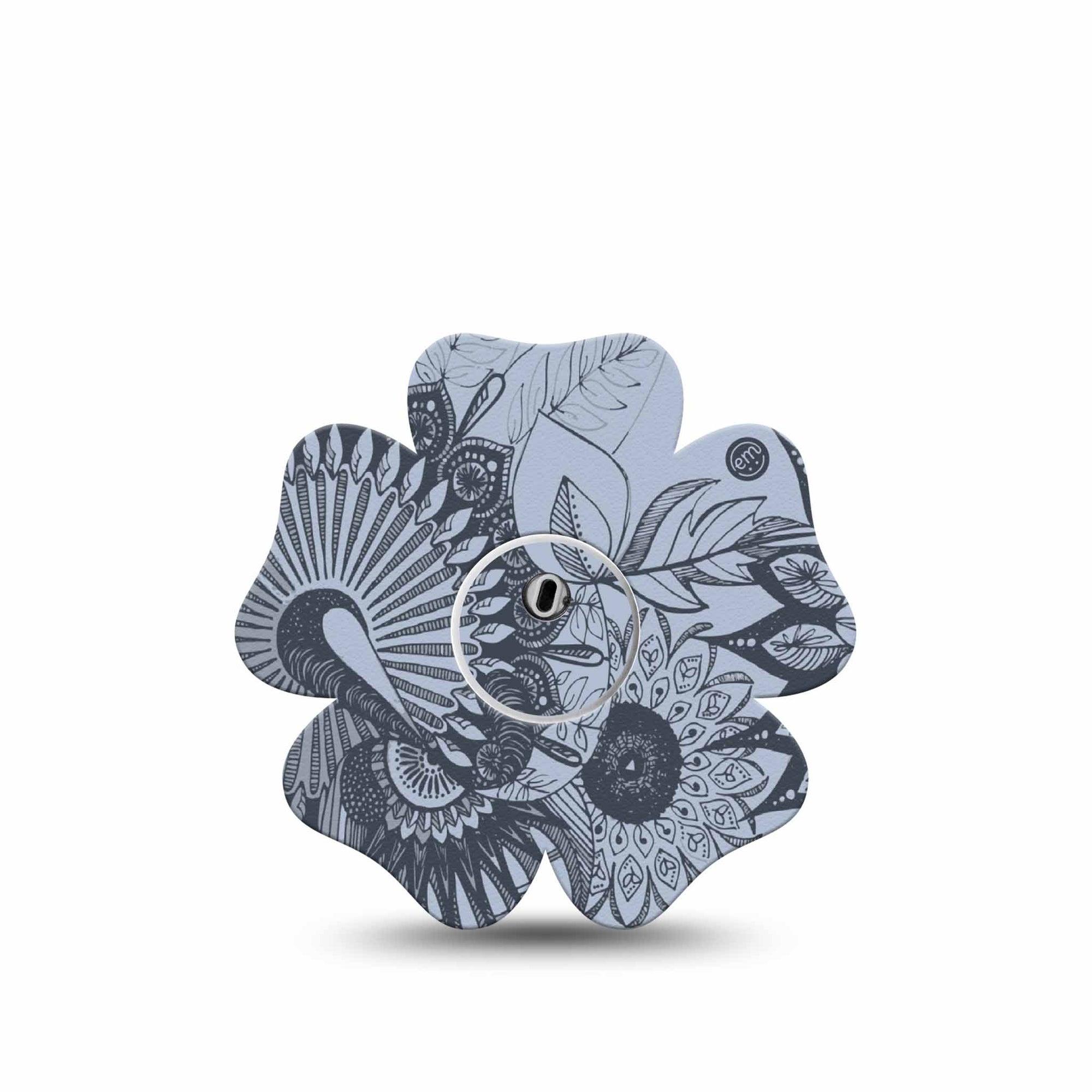 ExpressionMed Dani Freestyle Libre 3 and Libre 3 Plus Flower Shape Tape Single Tape and Single Sticker Flower Lines Overlay Tape CGM Design